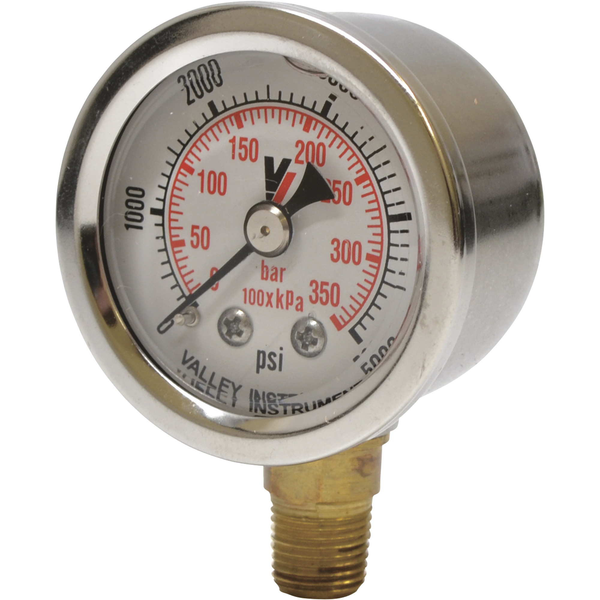 Valley Industries, 1.5in. Bottom Mt Gauge 5000PSI, Case Material Stainless Steel, Min. Operating Pressure 0 PSI, Max. Operating Pressure 5000 PSI, Model# 0140GXB5000